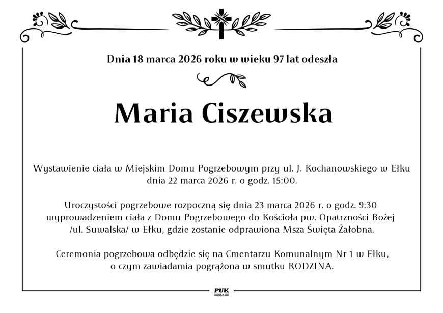 Maria Ciszewska - nekrolog
